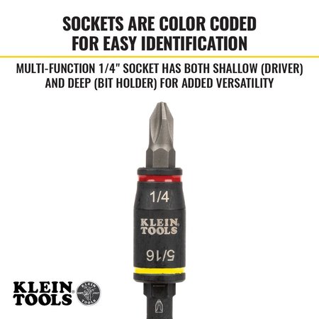 Klein Tools 3-in-1 Impact Flip Socket, 1/4-Inch, 5/16-Inch, 3-Inch Length 32766